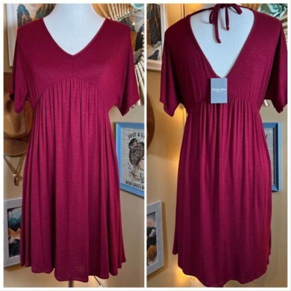 Olivia Rae Burgundy V-Neck Babydoll Mini Dress Sz Medium